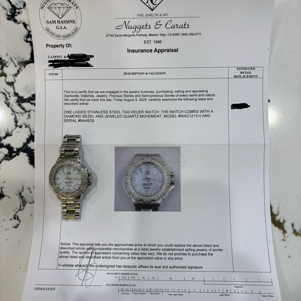 Tag Heuer Diamond Bezel Mother of Pearl 27mm Aquaracer Lady Quartz Watch.